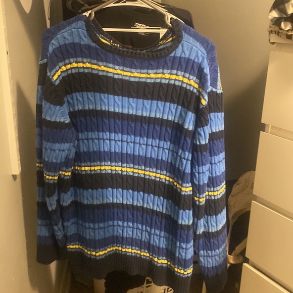 blue yellow black vintage striped knit sweater. Size 1x Liz Claiborne - Picture 2 of 4